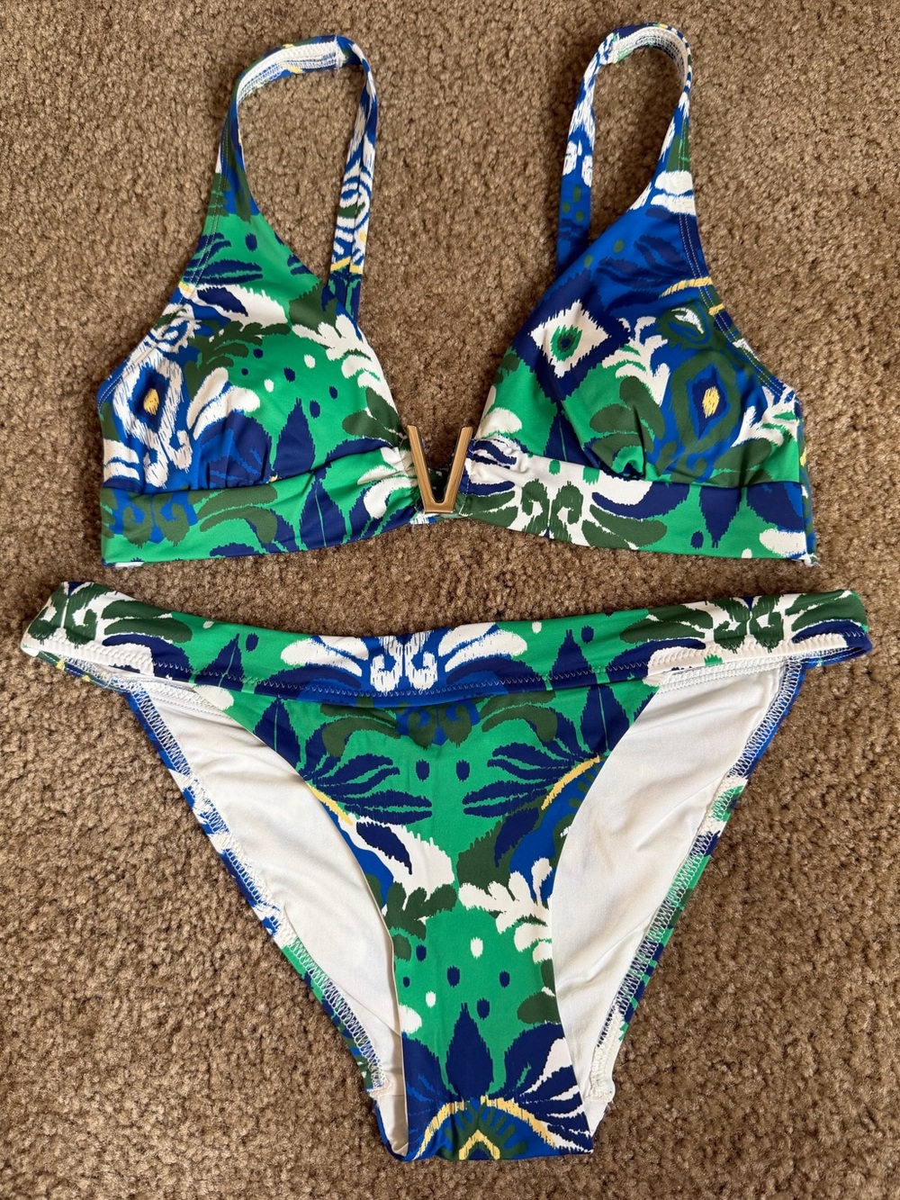 Worn 1x Blue & Green Patterned One-Piece Swimwear